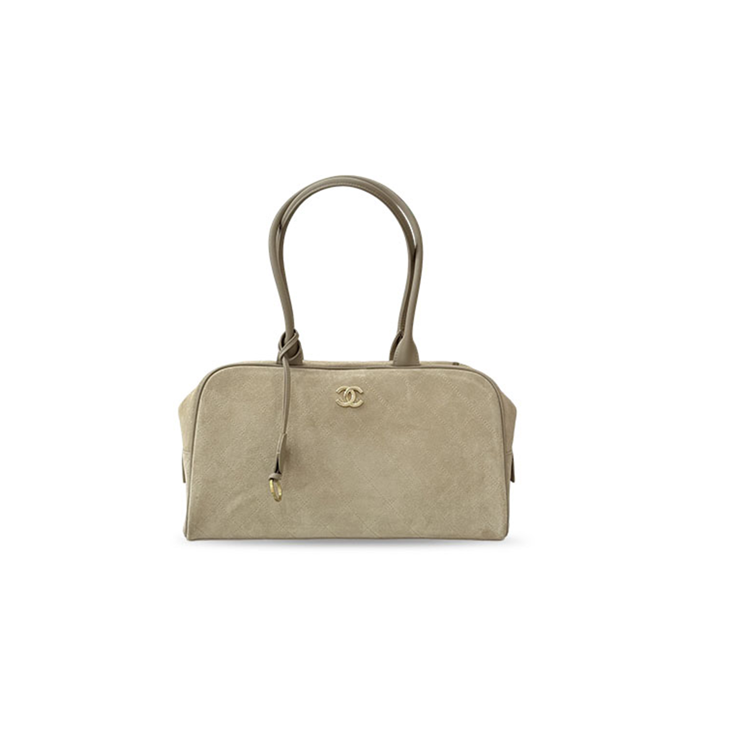 CHANEL MASTER LARGE PERFECT BOWLING BAG DARK BEIGE SUEDE GOLD HARDWARE AS62110 (35.5*19*12.5cm)